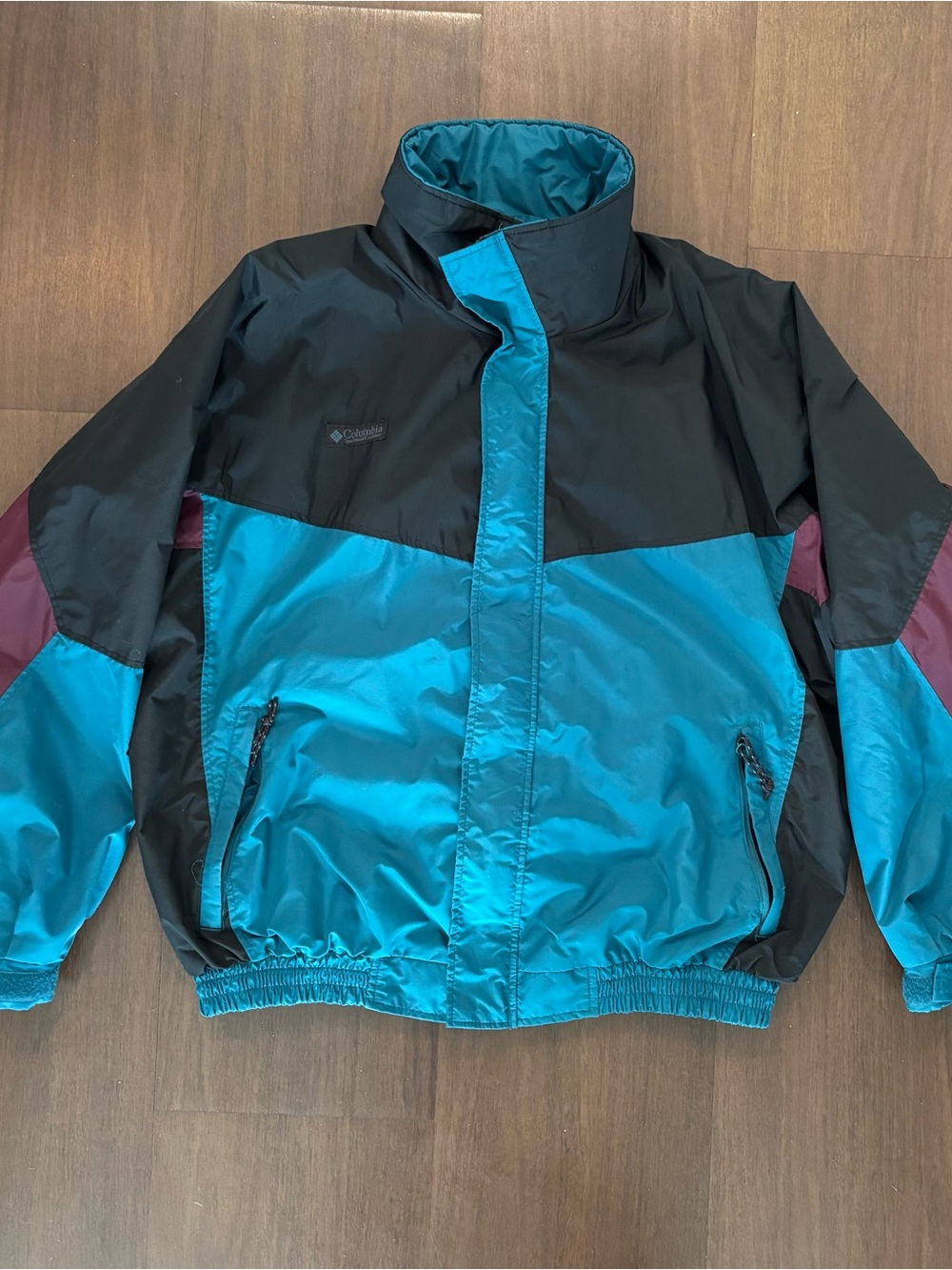 Vintage 90s Columbia Men's Teal and Black Windbreaker Jacket